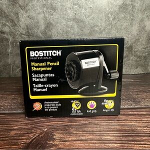 Bostitch Manual Pencil Sharpener, All Metal Design With Kid Grip - Black